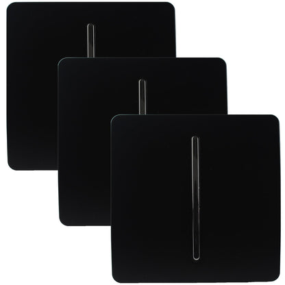 Trendi 1 Gang 2 Way 240V Screwless Artistic Modern Glossy 10 Amp Chrome Rocker Electrical Wall Light Switch in Matt Black (3 pack)