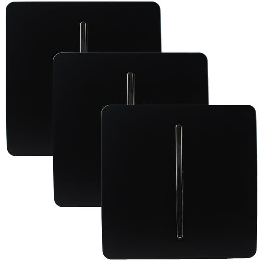 Trendi 1 Gang 2 Way 240V Screwless Artistic Modern Glossy 10 Amp Chrome Rocker Electrical Wall Light Switch in Matt Black (3 pack)