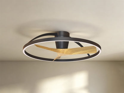 Nepal II Mini 75cm 32W LED Dimmable Light With Built-In 32W DC Reversible Fan, Black/Wood Finish c/w Remote Control, 4000lm, 5yrs Warranty