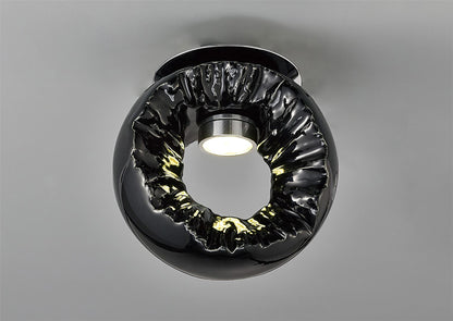 Diyas Salvio 12cm Ceramic  Round Sculpture 1 x 3W LED 4200K Chrome/Black, Cut Out: 60mm, 3yrs Warranty  Ceiling Light Fitting