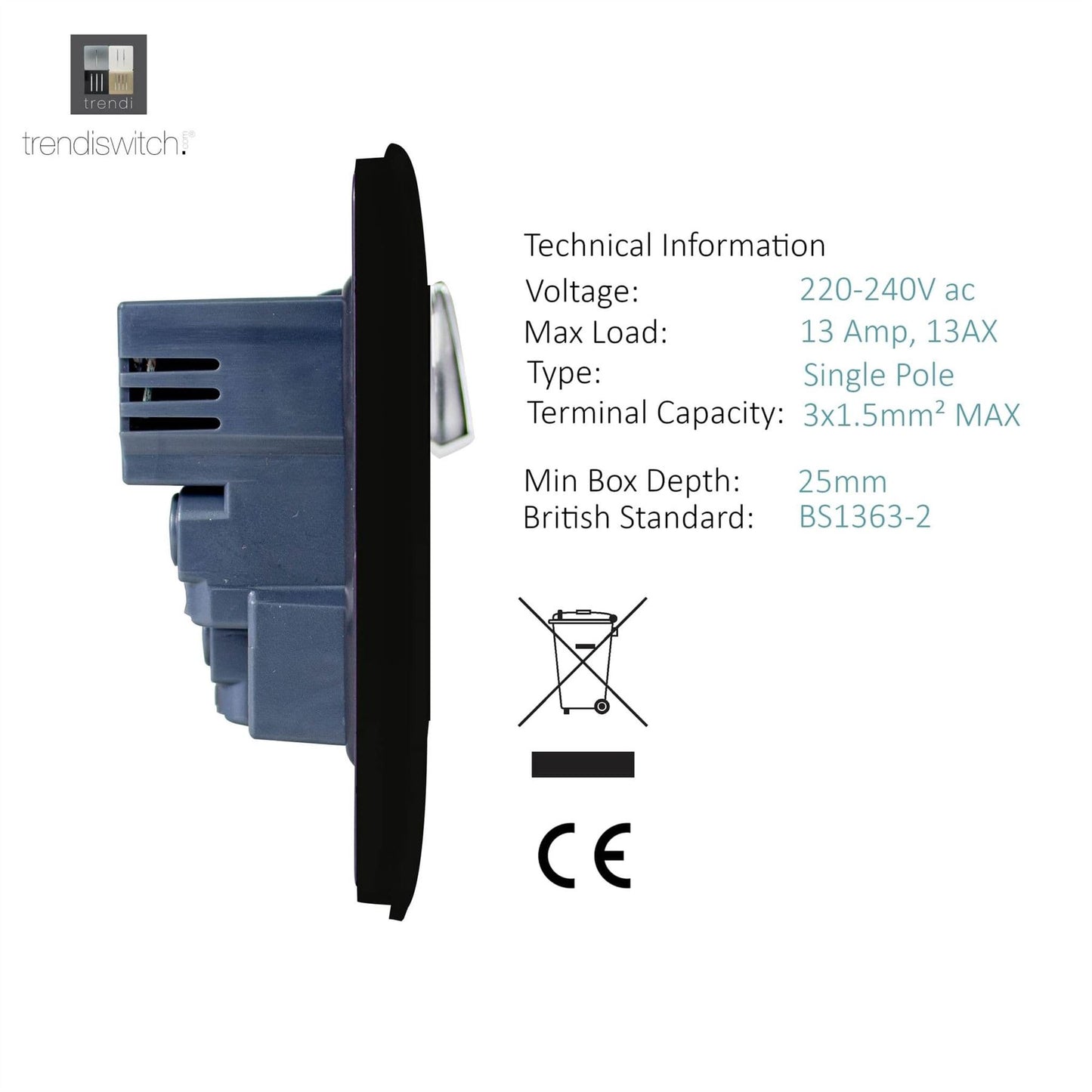 Trendi 1 Gang 13 Amp 4 x 2.1mA USB Switched Plug Socket Soft Touch Matt Black ART-SKT13USBMBK