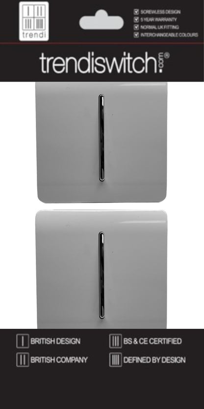 Trendi 1 Gang 2 Way 240V Screwless Artistic Modern Glossy 10 Amp Chrome Rocker Electrical Wall Light Switch in Light Grey (2 pack)
