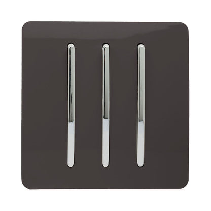 Trendi 3 Gang 2 Way Artistic Modern Glossy 10 Amp Rocker Tactile Light Switch Dark Brown