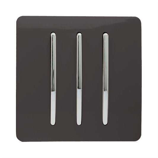 Trendi 3 Gang 2 Way Artistic Modern Glossy 10 Amp Rocker Tactile Light Switch Dark Brown