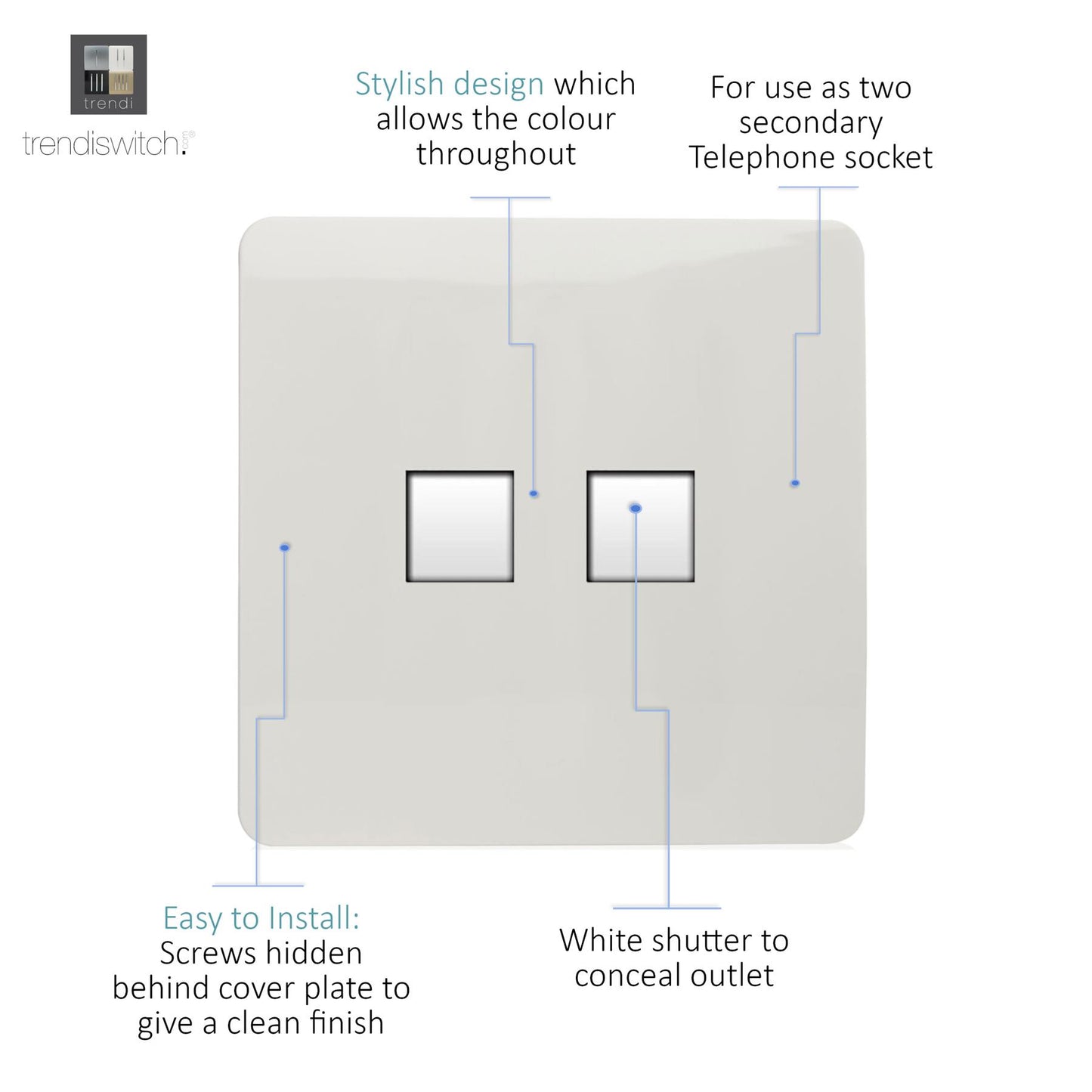 Trendi Switch 2 Gang Cat 3 Telephone Secondary Socket in Matt White - ART-2TLPMWH