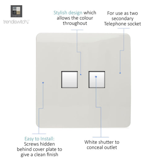Trendi Switch 2 Gang Cat 3 Telephone Secondary Socket in Matt White - ART-2TLPMWH