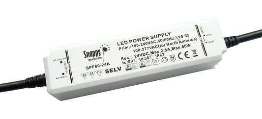Snappy SPF, 60W, CV & CC Non-Dimmable PC LED Driver, 24VDC, IP65, 30cm Prewired Cable, 5 yrs Warranty