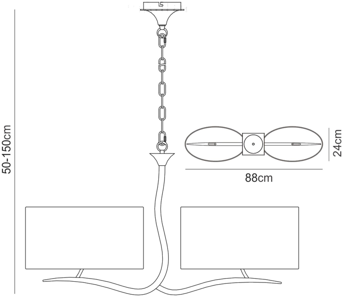 Mantra M1150 Eve Linear Pendant 2 Arm 4 Light E27, Anthracite with White Oval Shades