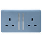 Trendi 2 Gang Raised Artistic Modern Glossy Screwless 13 Amp Single Pole with Chrome Switched UK Standard Electrical Double Wall Plug Socket in Sky Blue - ART-SKT213LSK
