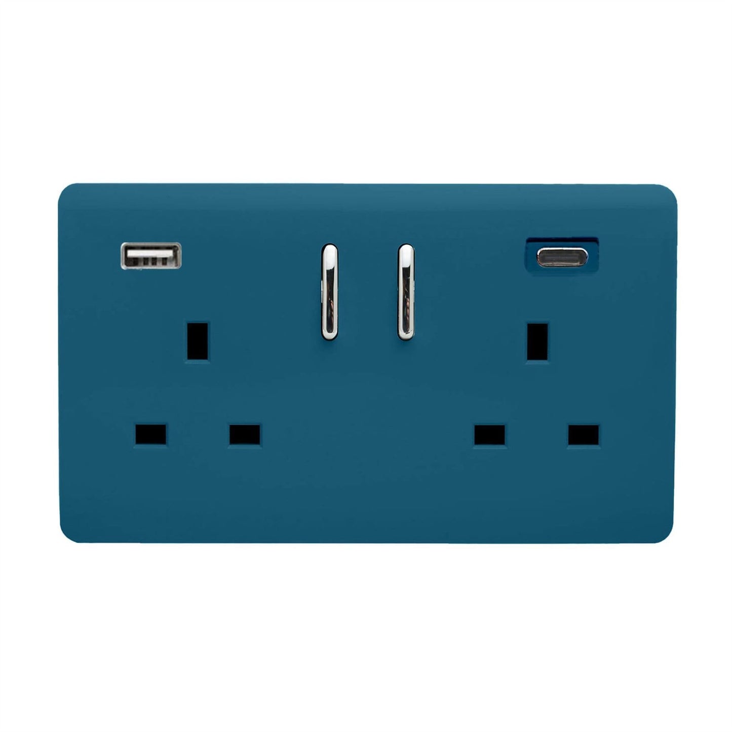 Trendi 2 Gang Artistic Modern Glossy 13 Amp 2 x Type A & C 3100 mA USB Switched Plug Socket Ocean Blue