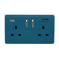 Trendi 2 Gang Artistic Modern Glossy 13 Amp 2 x Type A & C 3100 mA USB Switched Plug Socket Ocean Blue
