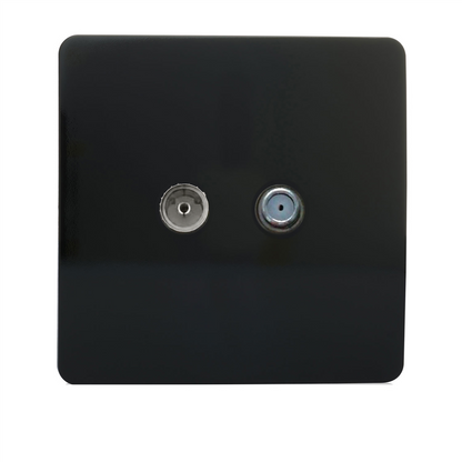Trendi Switch Piano Black TV Coaxial & F-Type Satellite Socket - Screwless