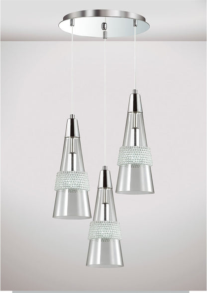 Diyas Emilia 43cm  3 Light E14 Round Polished Chrome/Crystal Ceiling Pendant Light Fitting
