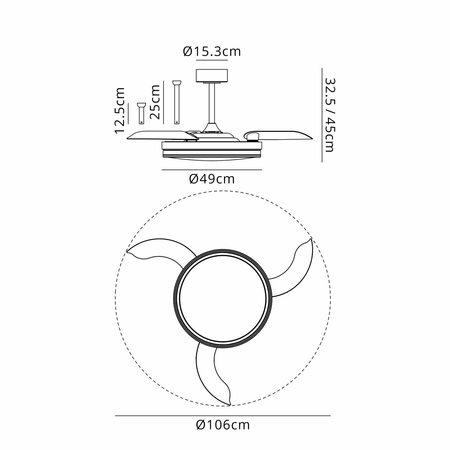 Luna 49cm 36W LED Dimmable Ceiling Light With Built-In 28W DC Fan, 3000-5000K Remote Control, 5710lm, White, 5yrs Warranty