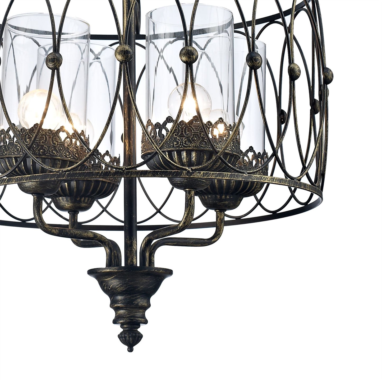 Diyas Malcolm 46cm Single  4 Light E27 Black/Gold with Clear Glass Ceiling Pendant Light Fitting