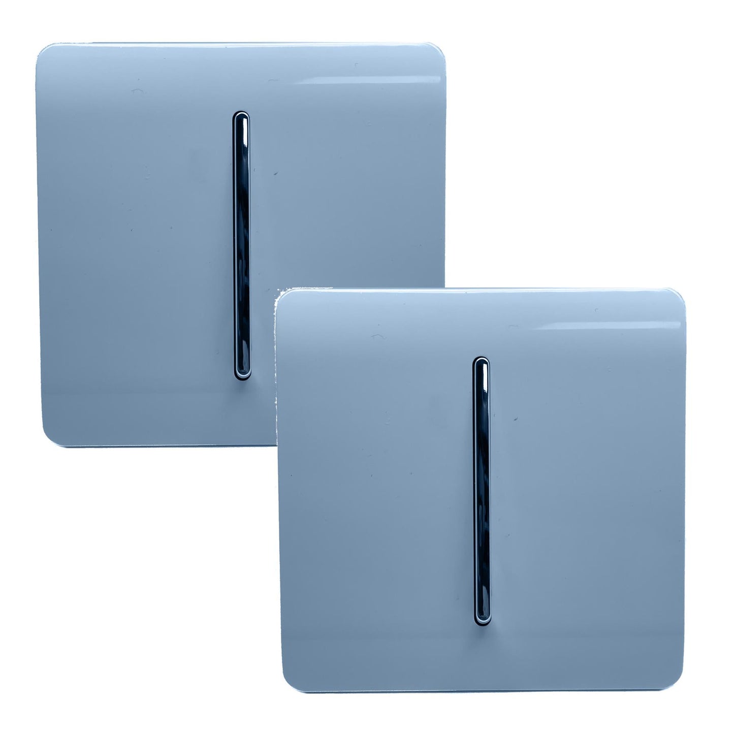 Trendi 1 Gang 2 Way 240V Screwless Artistic Modern Glossy 10 Amp Chrome Rocker Electrical Wall Light Switch in Sky Blue (2 pack)