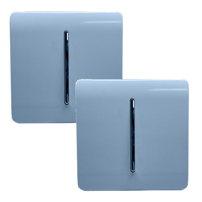Trendi 1 Gang 2 Way 240V Screwless Artistic Modern Glossy 10 Amp Chrome Rocker Electrical Wall Light Switch in Sky Blue (2 pack)