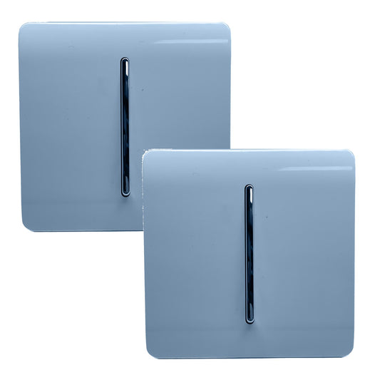 Trendi 1 Gang 2 Way 240V Screwless Artistic Modern Glossy 10 Amp Chrome Rocker Electrical Wall Light Switch in Sky Blue (2 pack)