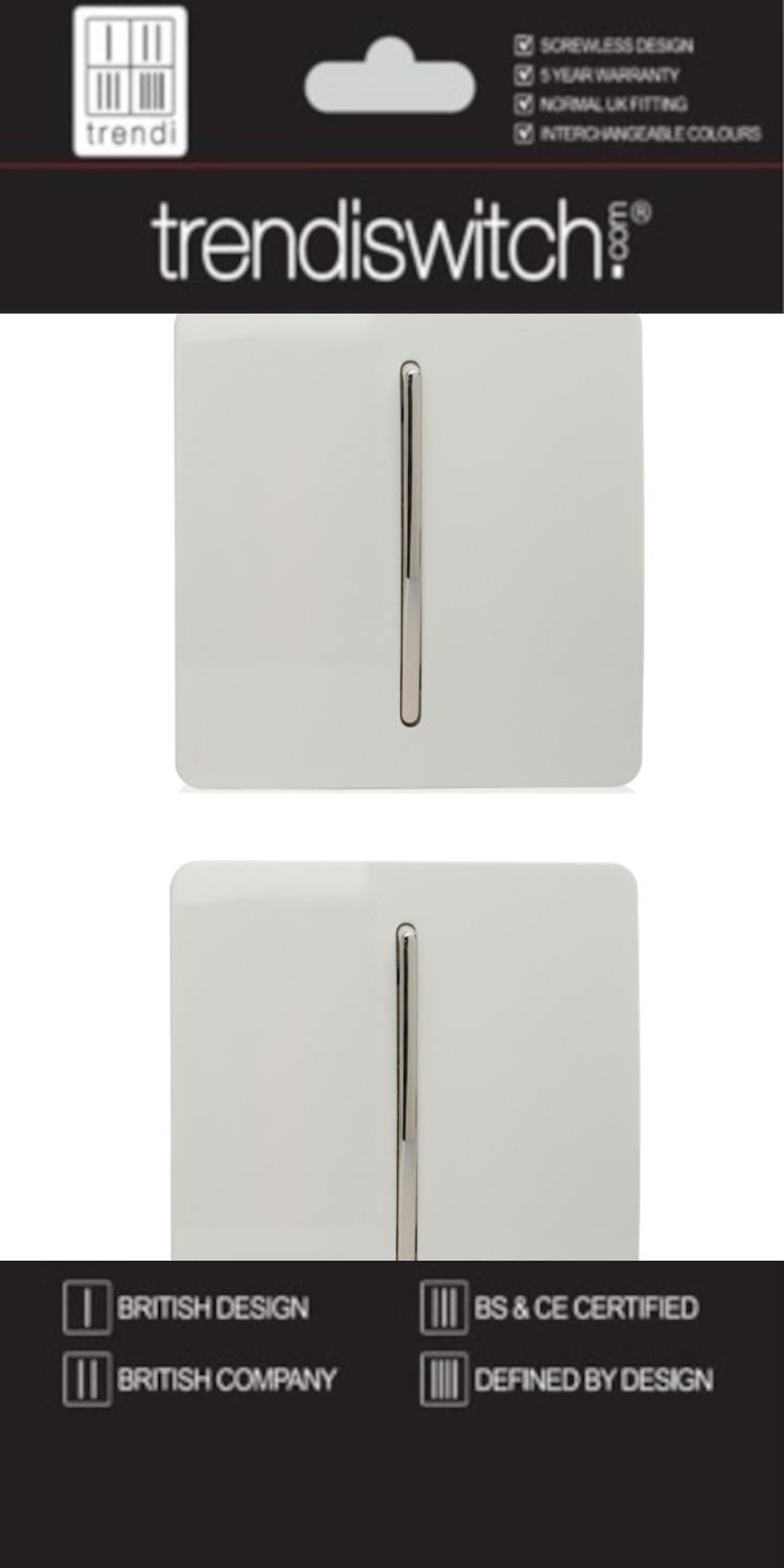 Trendi 1 Gang 2 Way 240V Screwless Artistic Modern Glossy 10 Amp Chrome Rocker Single Electrical Wall Light Switch in Ice White (2 pack)