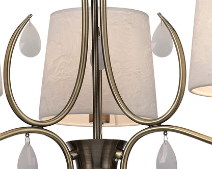 Mantra M6335 Andrea Pendant 67cm Round, 5 x E14 (Max 20W), Antique Brass, White Shades, White Crystal Droplets