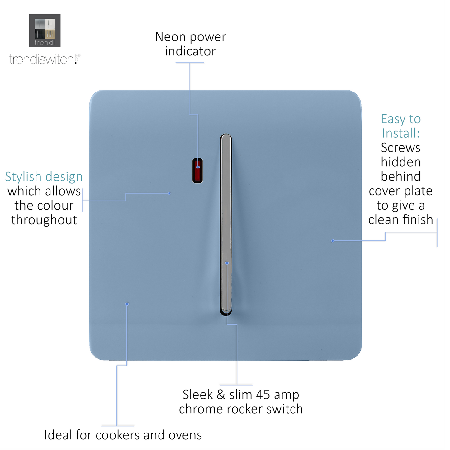 Trendi Artistic Modern Glossy 45 A Tactile Light Switch & Neon Insert Sky