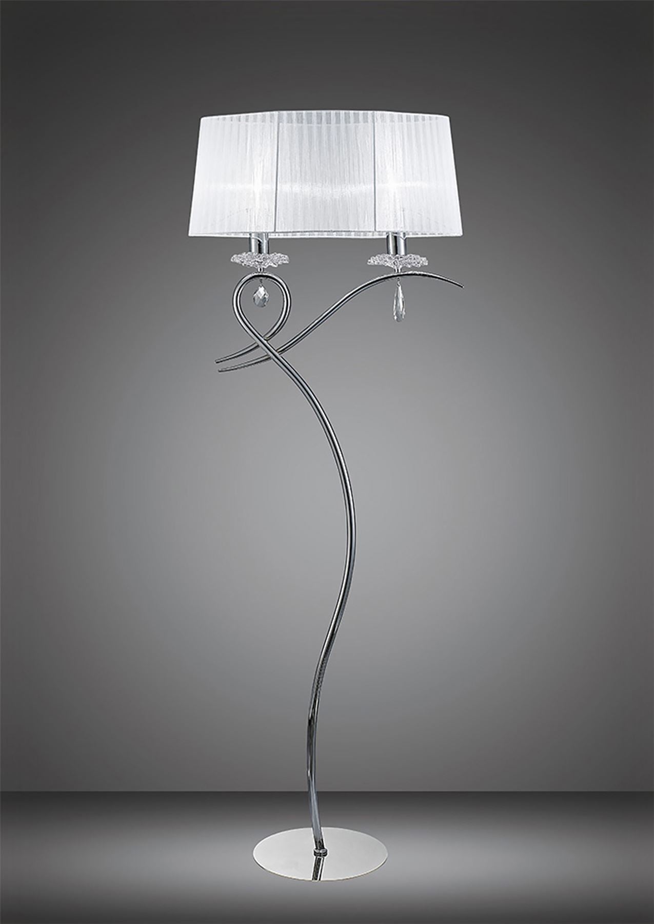 Mantra M5280 Louise Floor Lamp 2 Light E27 with White Shade Polished Chrome/Clear Crystal