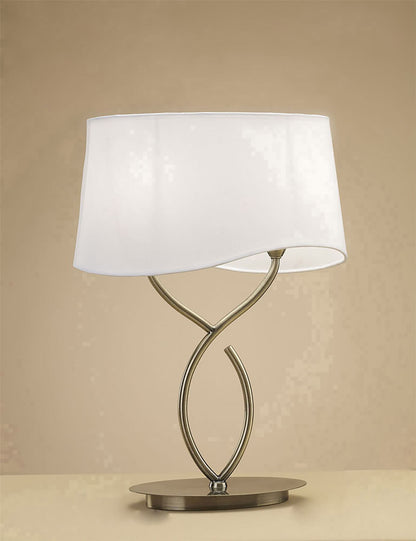 Mantra Ninette Table Lamp 2 Light E14 Large, Antique Brass with Ivory White Shade