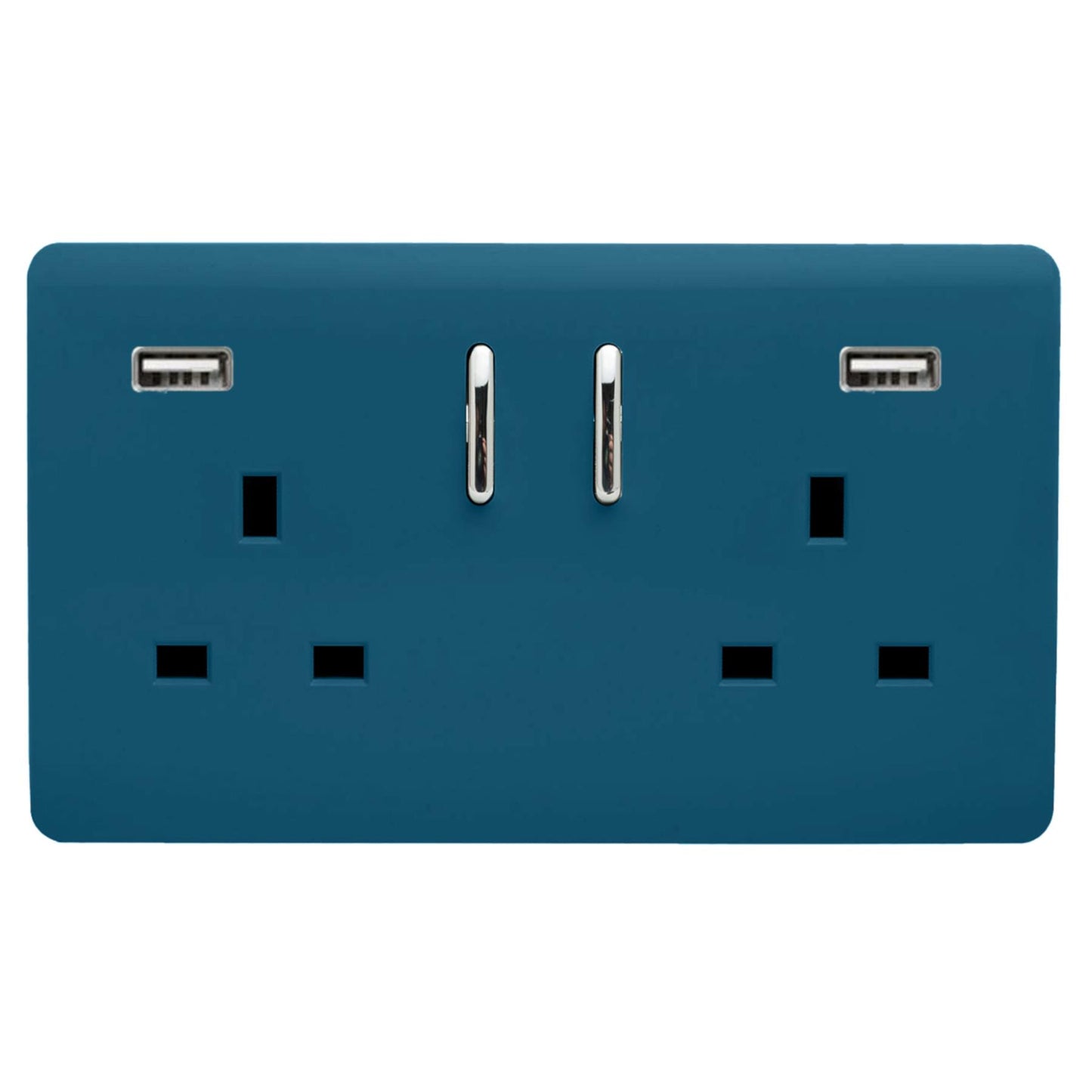 Trendi 2 Gang Artistic Modern Glossy 13 Amp 2 x 3.1mA USB Switched Plug Socket Midnight Blue