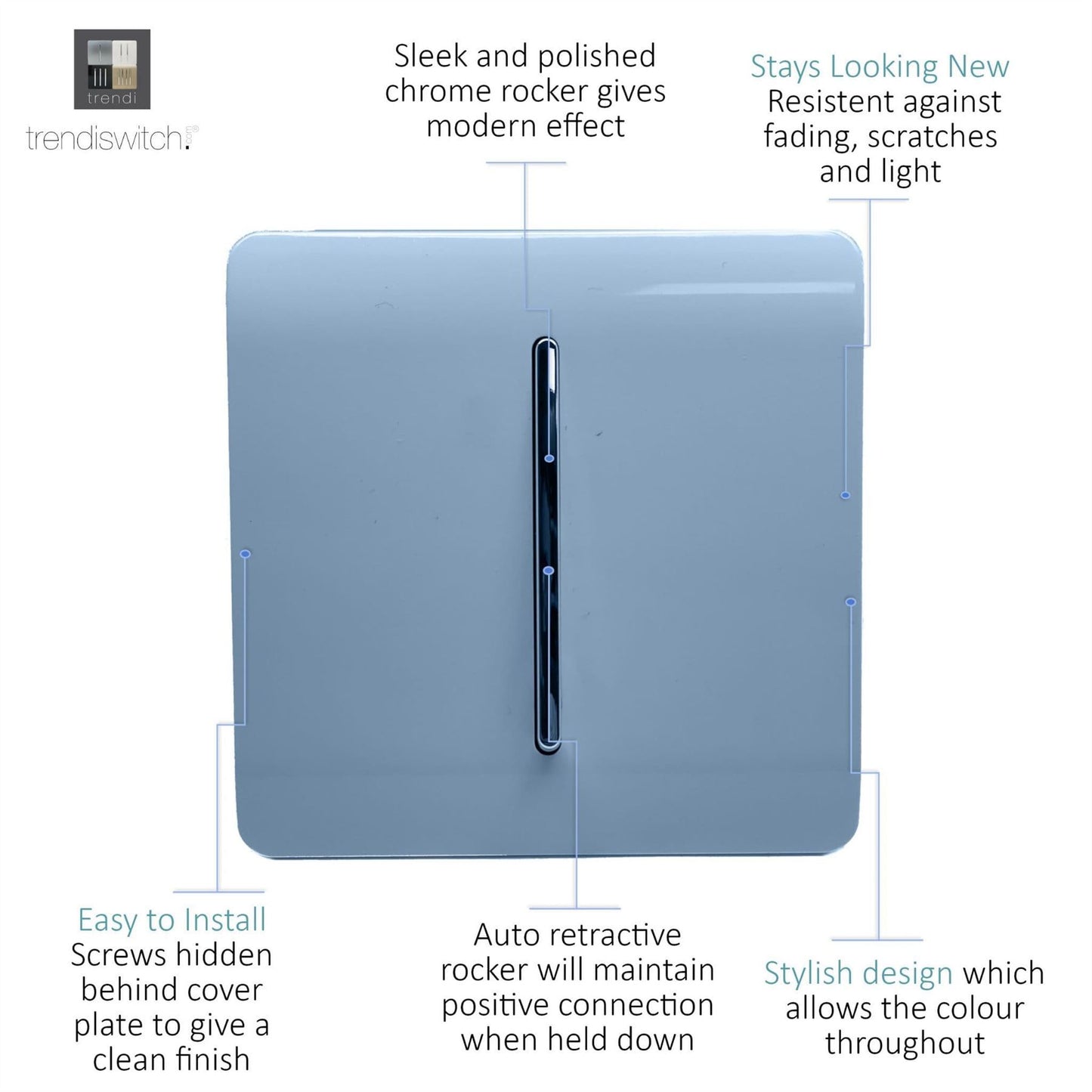 Trendi Artistic Modern Glossy Tactile Home Automation Switch Sky