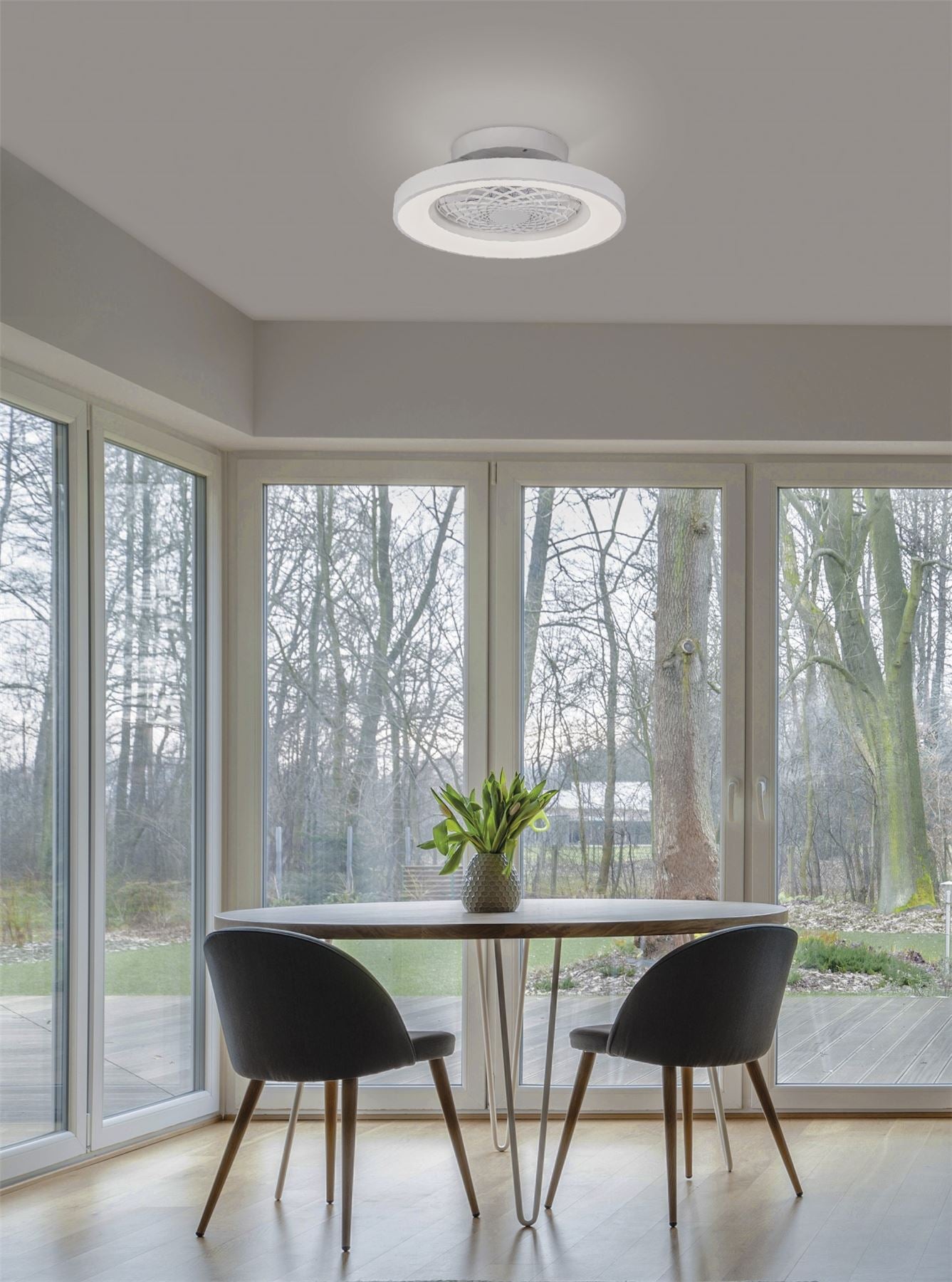 Tibet Mini 53cm 70W LED Dimmable Ceiling Light With 35W DC Reversible Fan, Remote, 3900lm, White, 5yrs Warranty