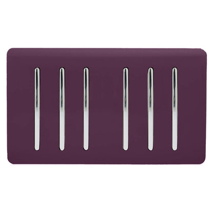 Trendi Artistic Modern Glossy 6 Gang 2 Way Rocker Double Plate Tactile Light Switch Plum