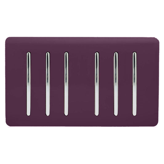 Trendi Artistic Modern Glossy 6 Gang 2 Way Rocker Double Plate Tactile Light Switch Plum