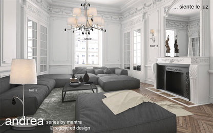 Mantra M6317 Andrea Wall Light, 1 x E14 (Max 20W), Polished Chrome, White Shades, Black Crystal Droplets