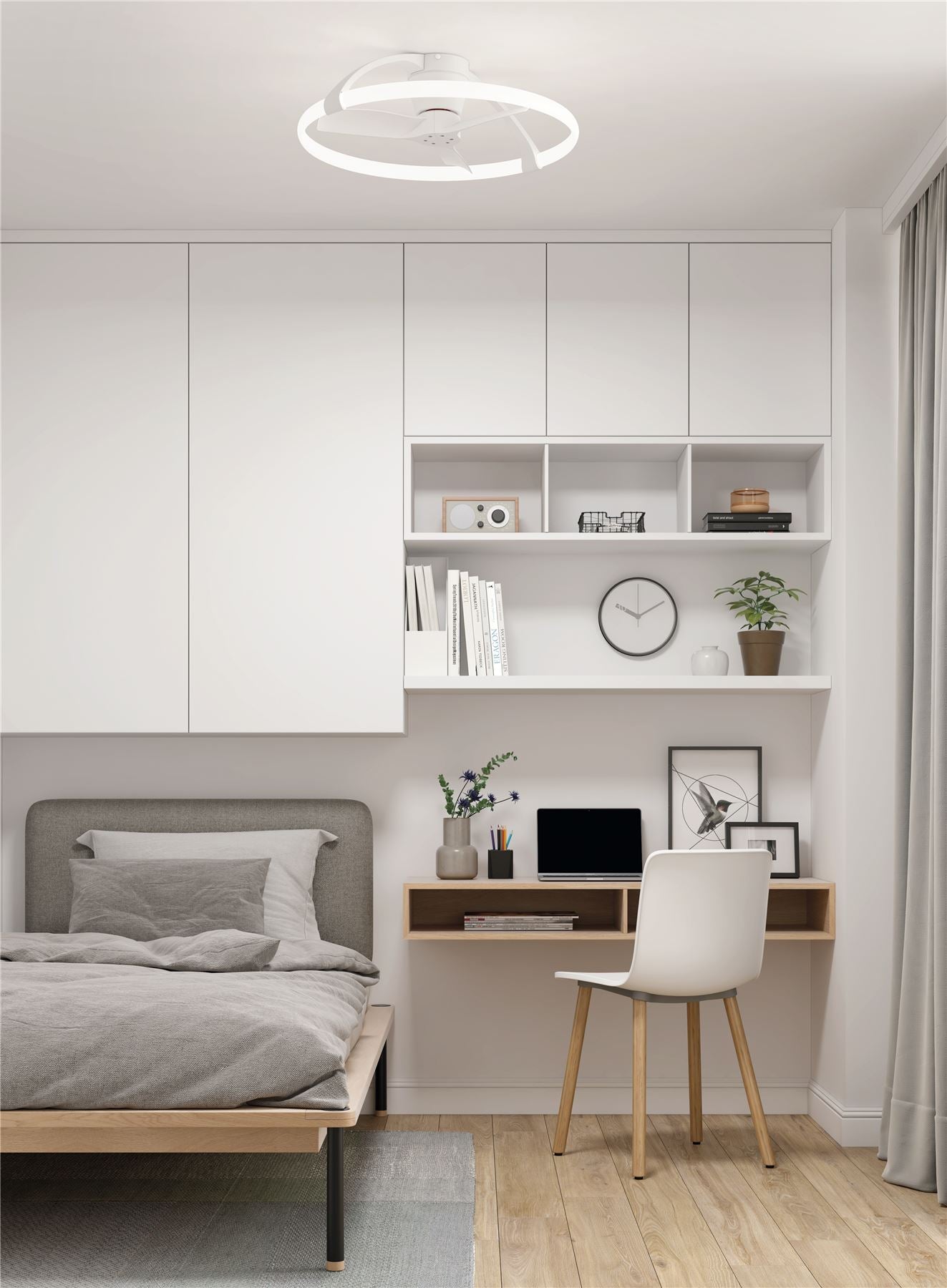 Nepal Mini 75cm 55W LED Dimmable Ceiling Light With Built-In 30W DC Reversible Fan, White, c/w Remote & APP Control, 5200lm