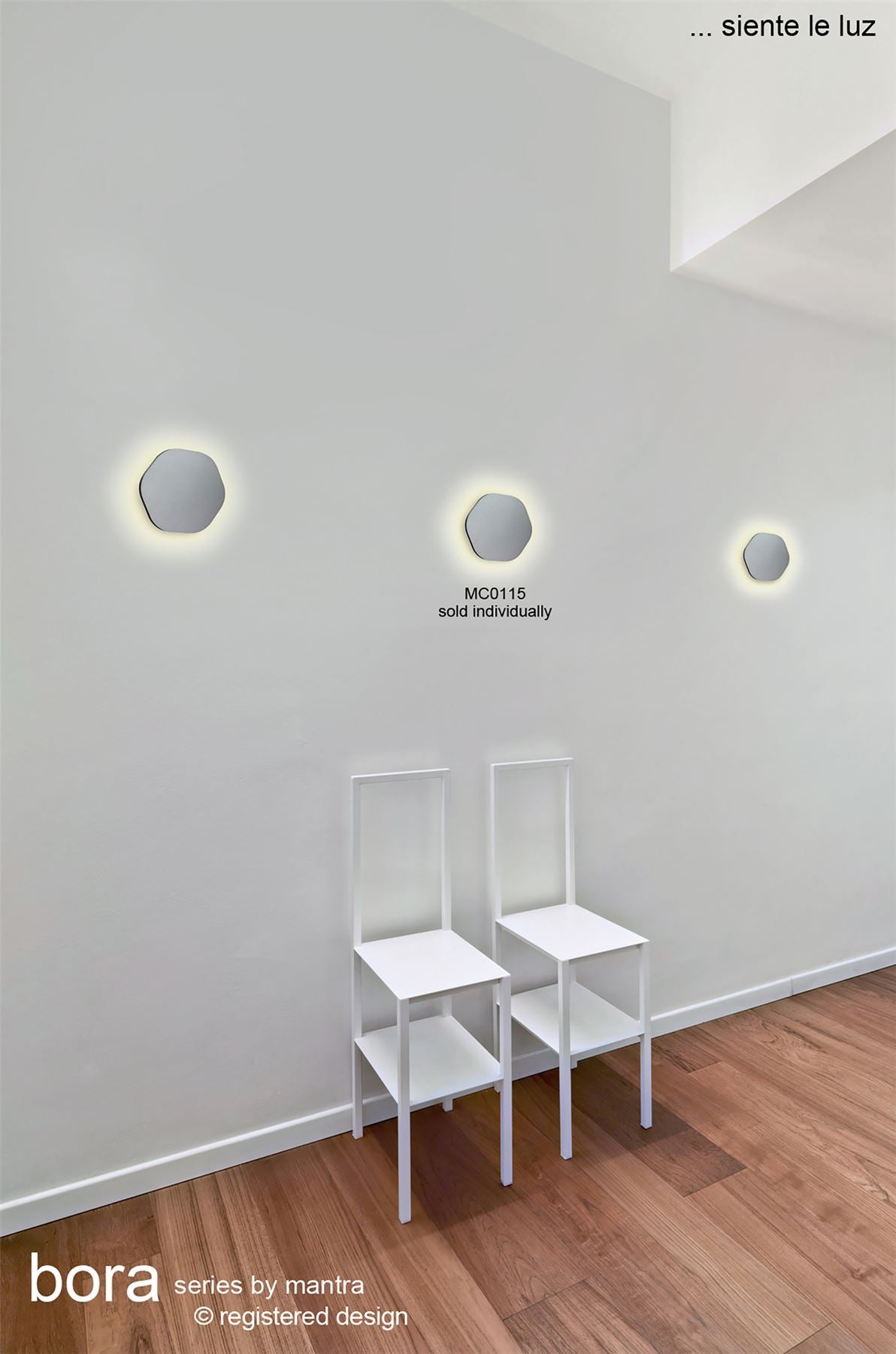 Mantra Fusion MC0116 Bora Bora Wall Light 19.2cm Hexagonal 12W LED 3000K, 1080lm, Silver Paint, 3yrs Warranty
