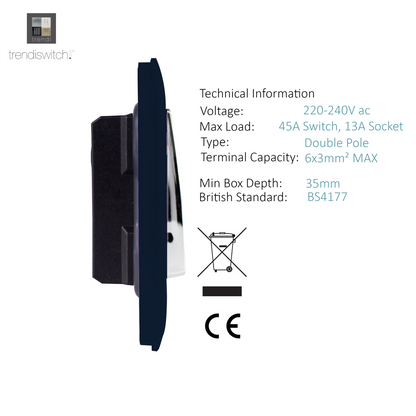 Trendi Artistic Modern Glossy 45 A Cooker Switch & Plug Socket Inc Neon Insert Navy