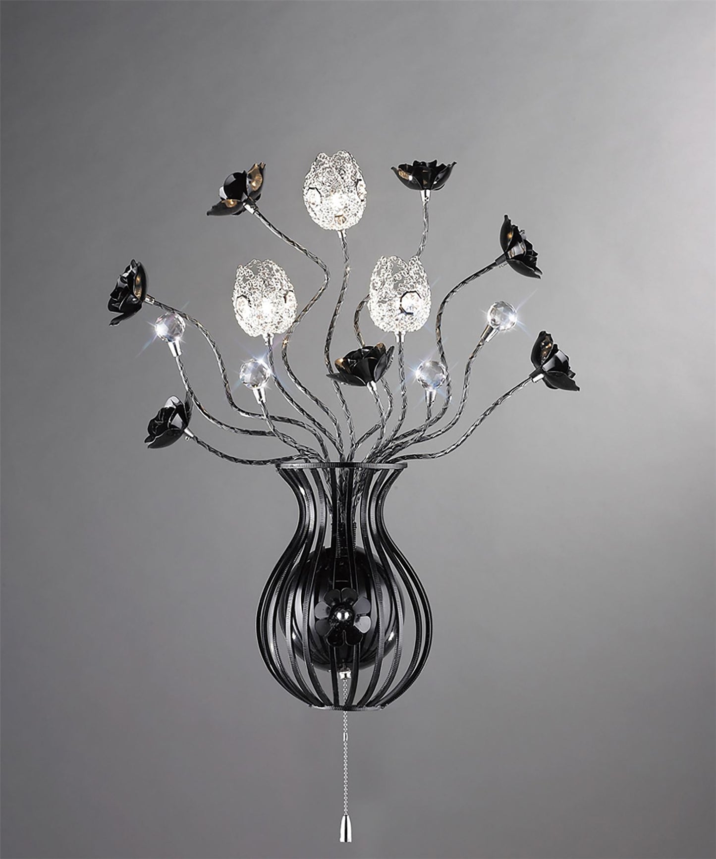 Diyas Home Bonita Aluminium (DH) Bonita Wall Light 3 Light G4 Aluminium/Black/Crystal, NOT LED/CFL Compatible