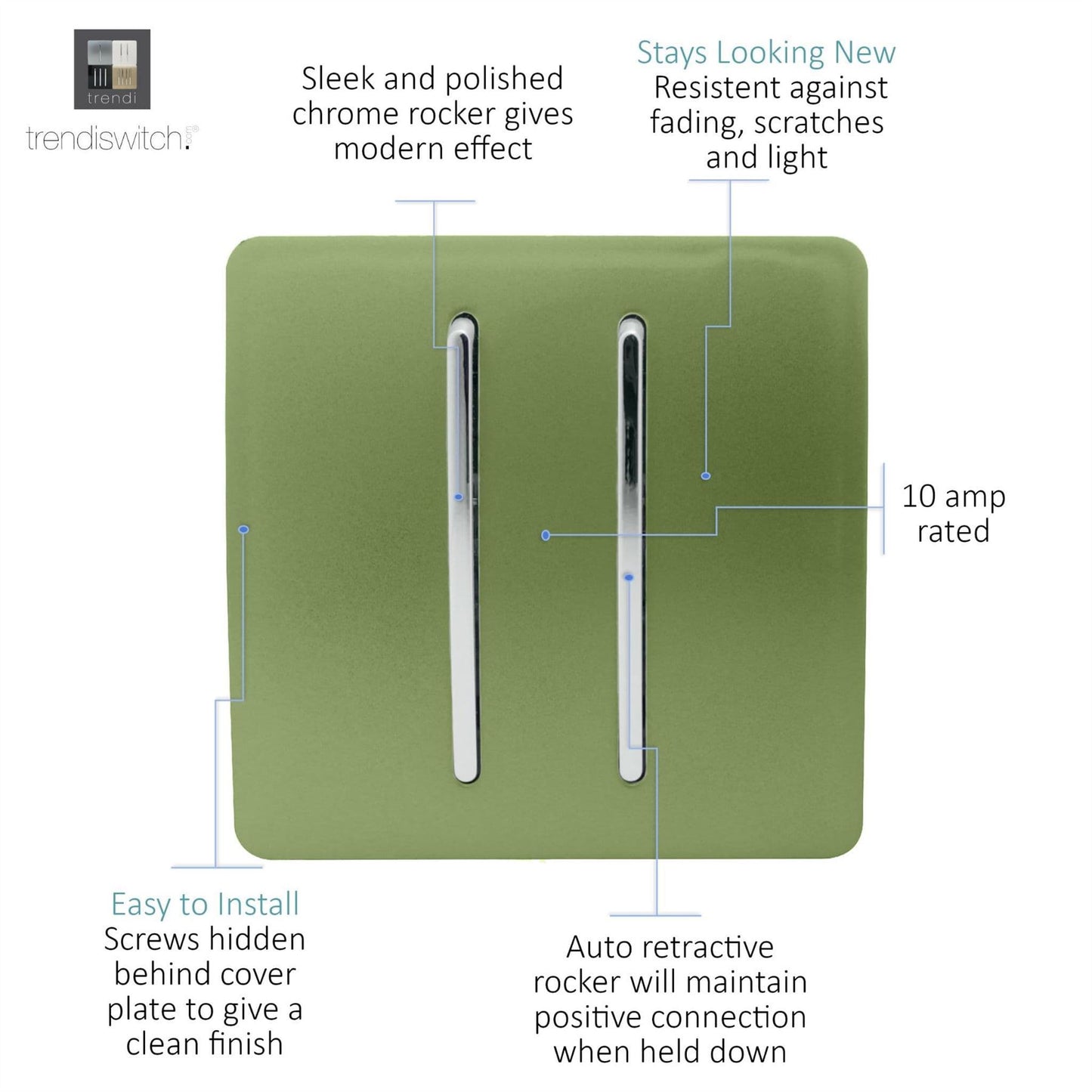 Trendi Artistic Modern Glossy Tactile Auto Retractive 2 Door Bell Switch Moss Green