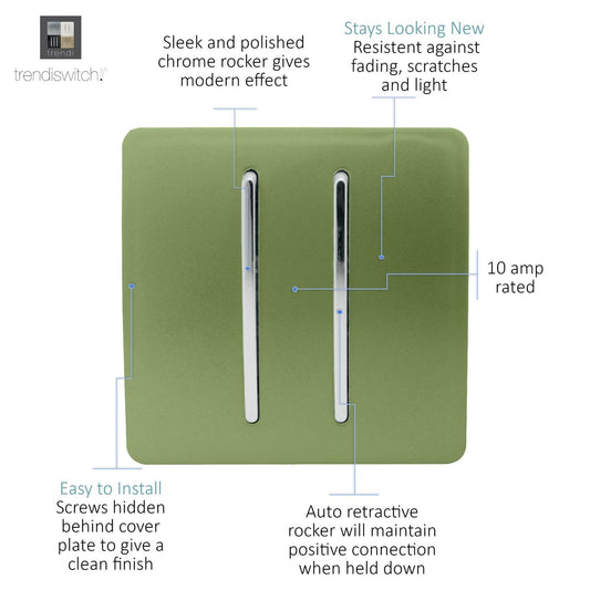 Trendi Artistic Modern Glossy Tactile Auto Retractive 2 Door Bell Switch Moss Green