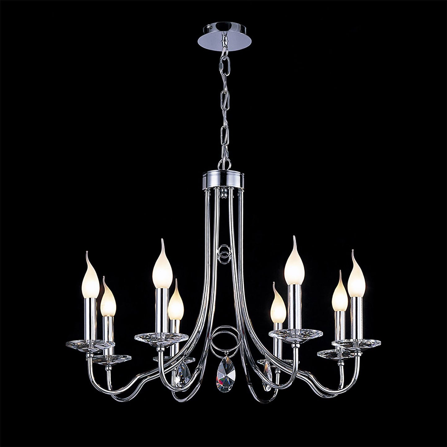 Diyas Danya 69cm  Round 8 Light E14 Polished Chrome/Crystal Ceiling Pendant Light Fitting