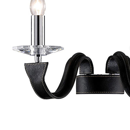 Diyas Nardini Wall Light 2 Light E14 Polished Chrome/Black Faux Leather/Crystal