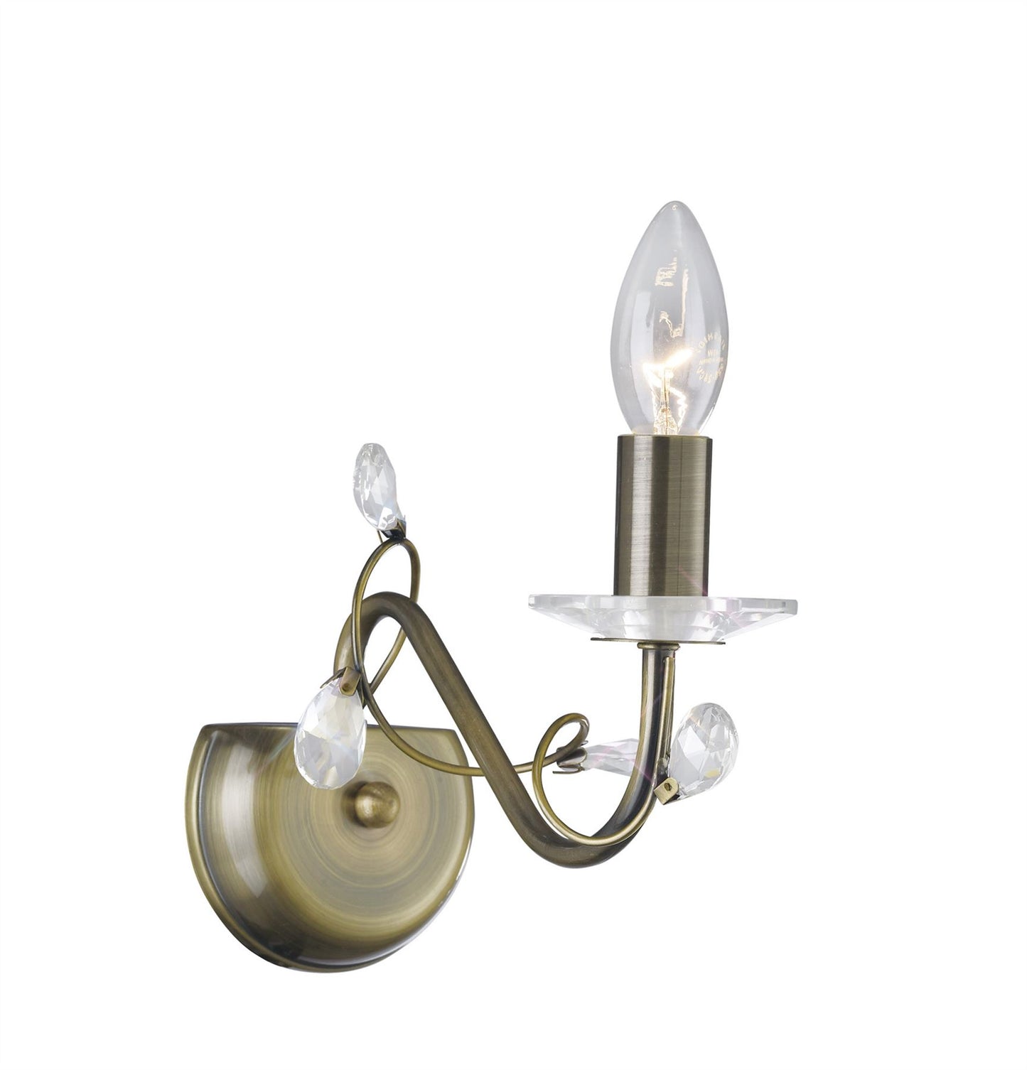 Diyas Willow Wall Light WITHOUT SHADE 1 Light E14 Antique Brass/Crystal
