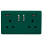 Dark Green Screwless 2 Gang Switched Double Socket 13A With 2 x USB-C 24W (Shared), (35mm Back Box Req.), 10yrs Warranty