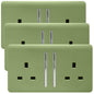 Trendi 2 Gang Artistic Modern Glossy 13 Amp Switched  Plug Socket Moss Green (3 Pack)