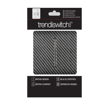 Trendi 1 Gang 2 Way 240V Screwless Artistic Modern Glossy 10 Amp Chrome Rocker Electrical Wall Light Switch in Carbon Fibre (5 pack)