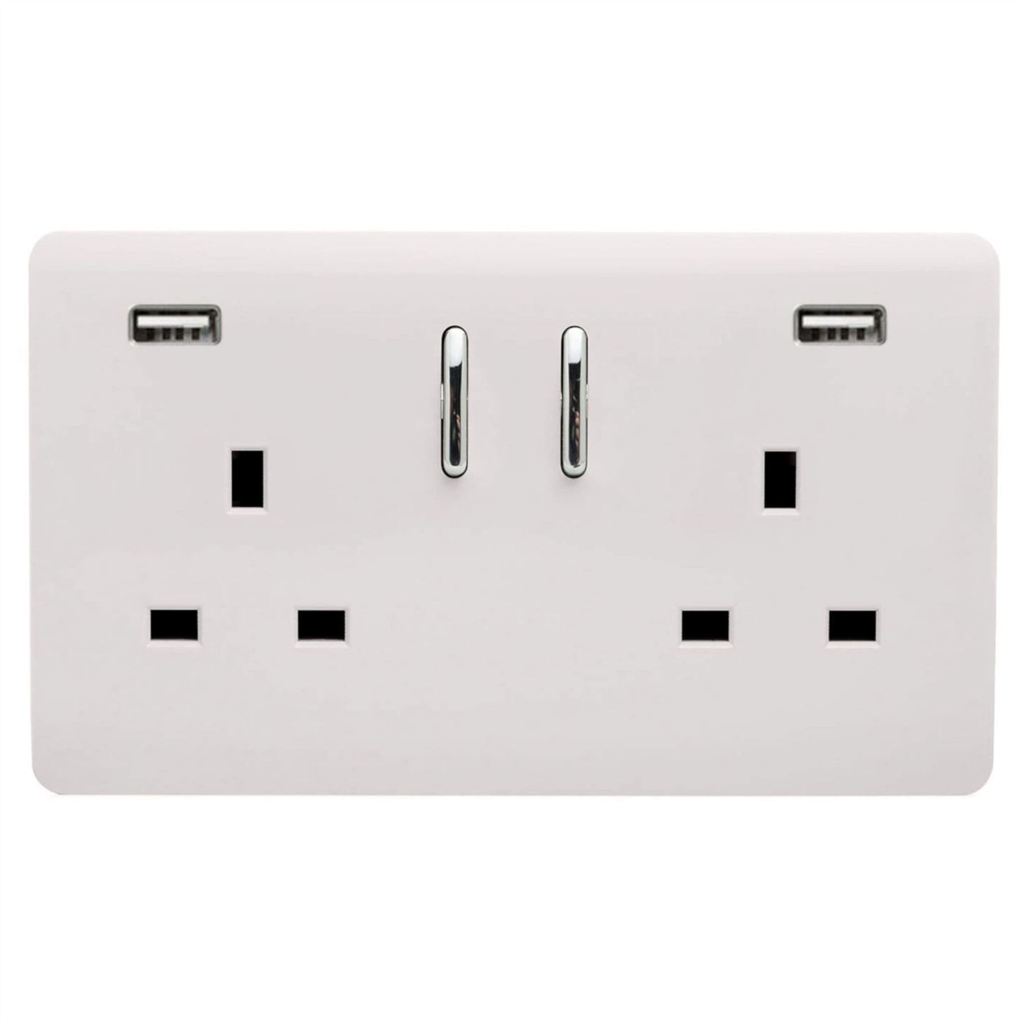 Trendi 2 Gang Artistic Modern Glossy 13 Amp 2 x 3.1mA USB Switched Plug Socket Ice White
