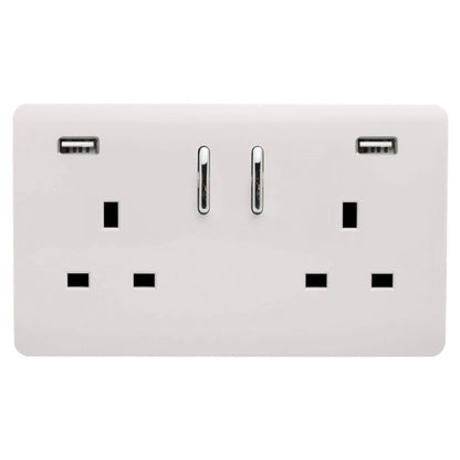 Trendi 2 Gang Artistic Modern Glossy 13 Amp 2 x 3.1mA USB Switched Plug Socket Ice White