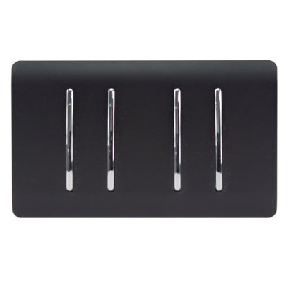 Trendi 4 Gang (2 Way & 1x Intermediate) Glossy 10 Amp Rocker Light Switch Matt Black
