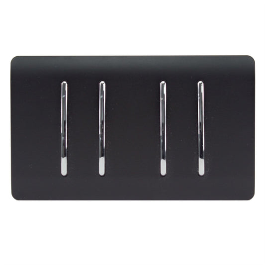 Trendi 4 Gang (2 Way & 1x Intermediate) Glossy 10 Amp Rocker Light Switch Matt Black
