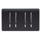 Trendi 4 Gang (2 Way & 1x Intermediate) Glossy 10 Amp Rocker Light Switch Matt Black